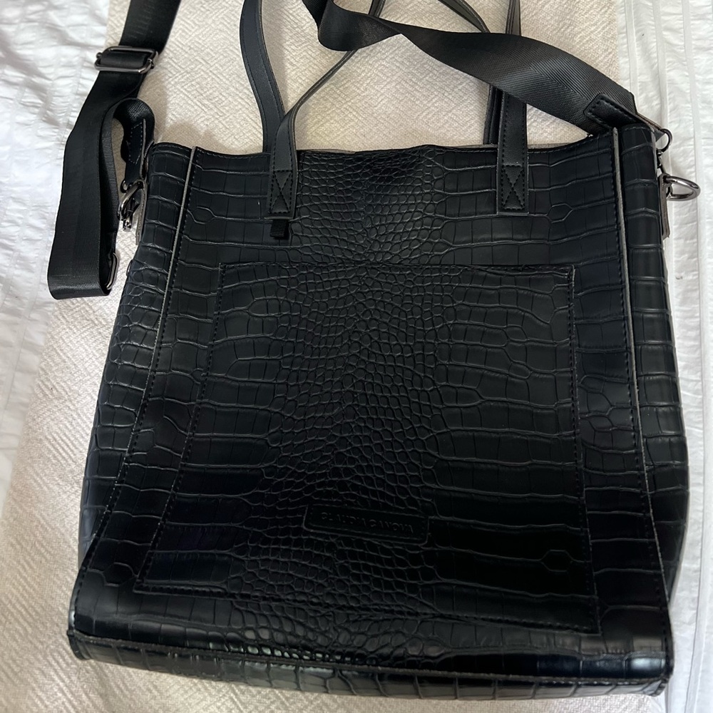 Crossbody small crocodile print black tote